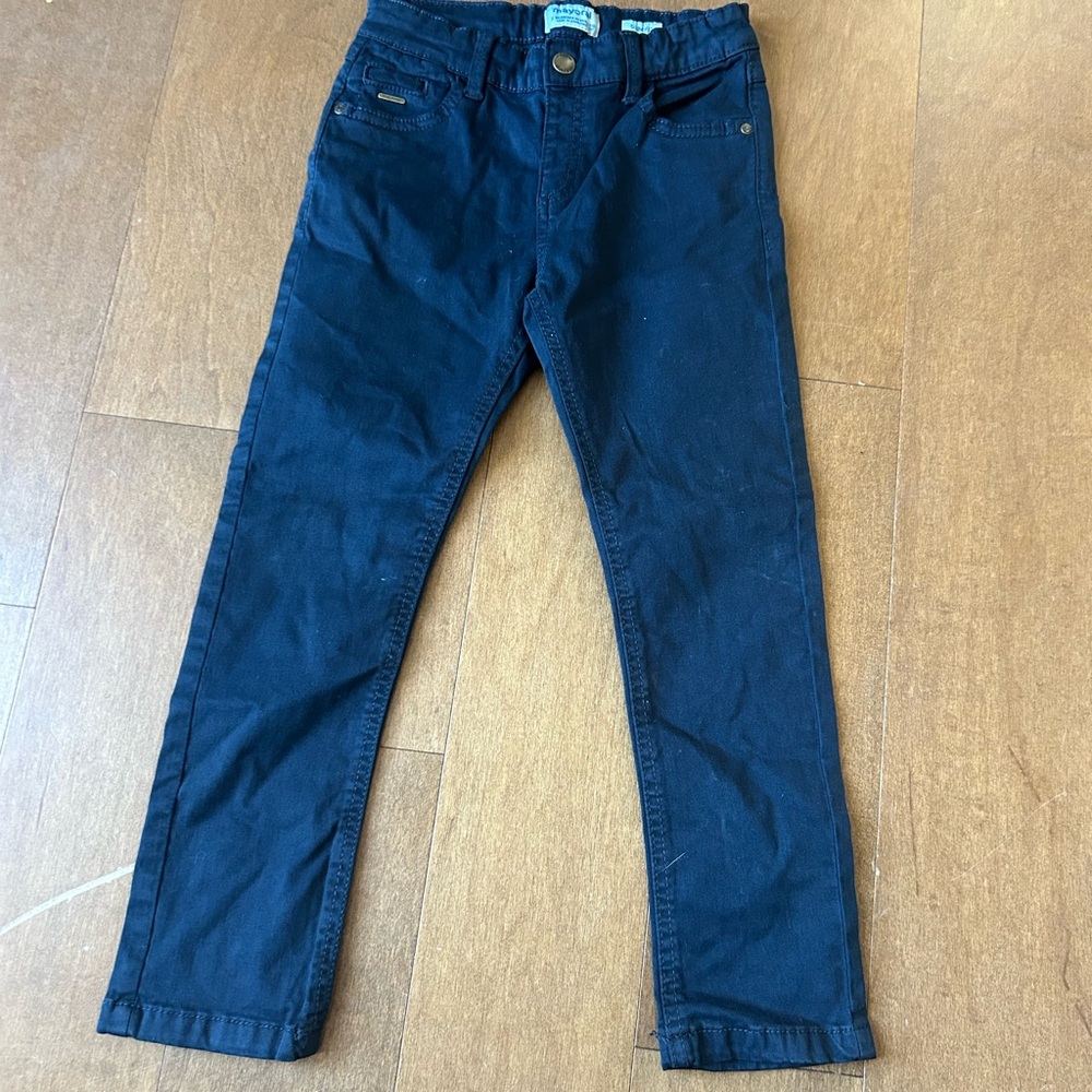 Mayoral Boys Slim Fit Navy Blue Jeans Size 5 Dress Pants Wedding